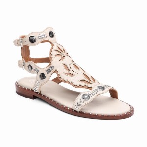 Beige Women Ash Paraiba Embellished Flat Sandals | 225243-220