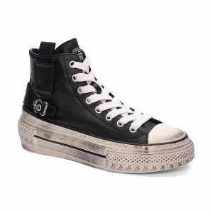 Black Women Ash Rage Leather Lace Up Hightop Sneakers | 401515-190