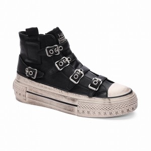 Black Women Ash Rainbow Leather Buckle Hightop Sneakers | 740072-599