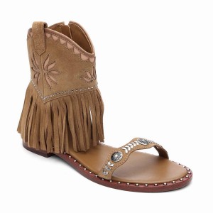 Brown Women Ash Paquito Embellished Fringe Sandals | 616361-875