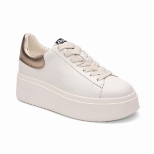 White Women Ash Moby Brushed Metallic Platform Sneakers | 404625-397